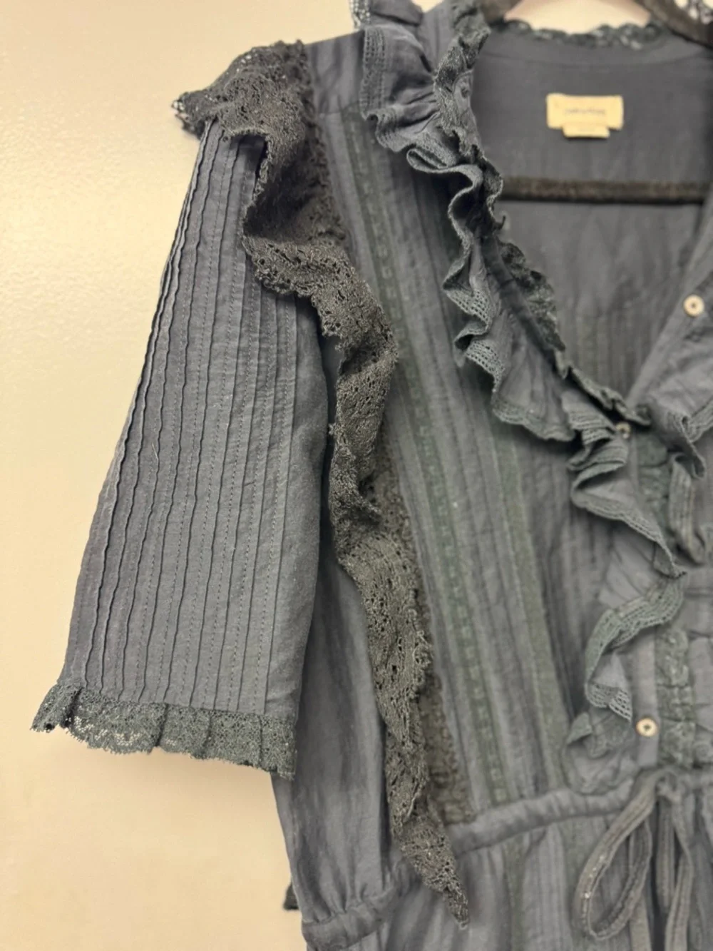 Zadig & Voltaire Ranky Dress Black Lace Ruffle Mini Boho Gothic Tiered Medium A4 - Picture 10 of 16